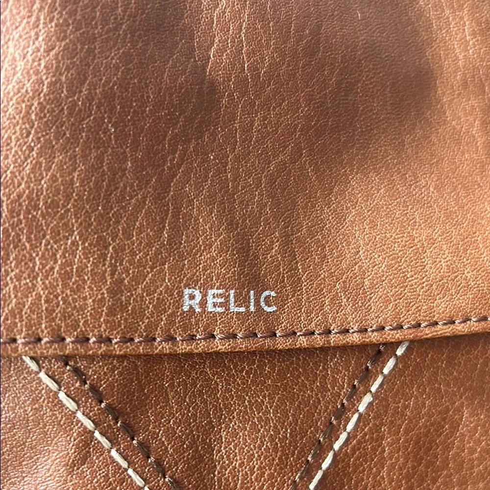Relic Brown Faux Leather Hobo Bag with Contrast stitching flower handle